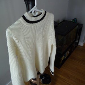 K/LAB NEW women's trendy mock neck flare sleeve ivory and navy blue sweater L